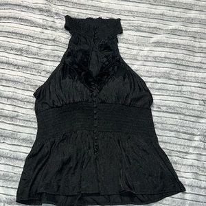 XX1 Sleeveless Sexy Ruffle Front Blouse in Black pre-loved in good condition.